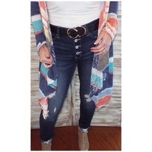 Kancan Dark Wash Denim Distressed Ankle Jeans